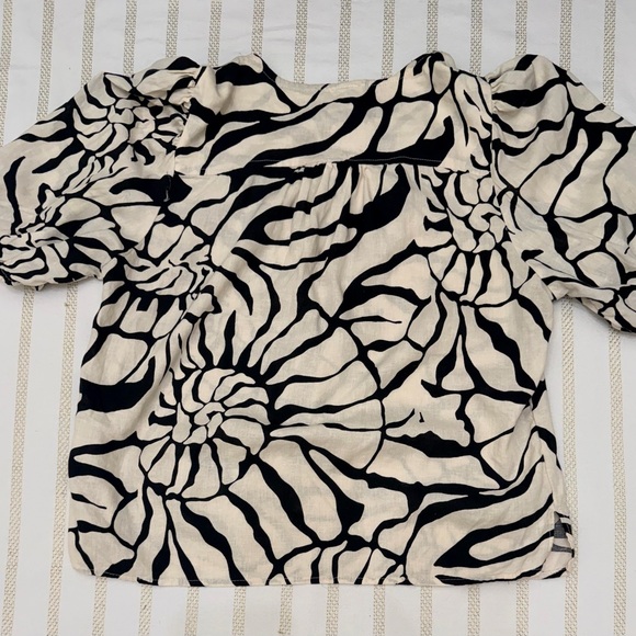 Rachel Zoe Linen Blend Puff Sleeve Blouse XL Abstract Print Boho Chic - Picture 3 of 10